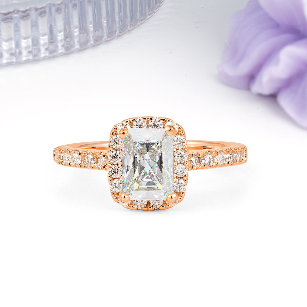 Luxurious Vintage Style 4 Prong Emerald Cut Moissanite Engagement Ring - Additional view
