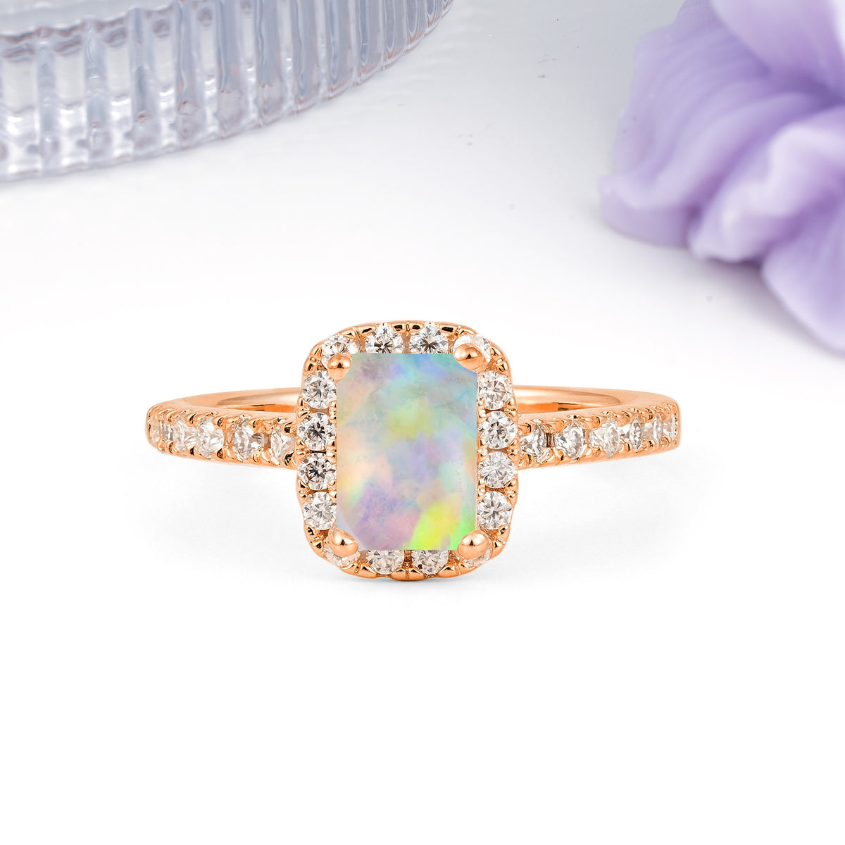 Luxurious Vintage Style 4 Prong Emerald Cut Fire Opal Engagement Ring - Additional view