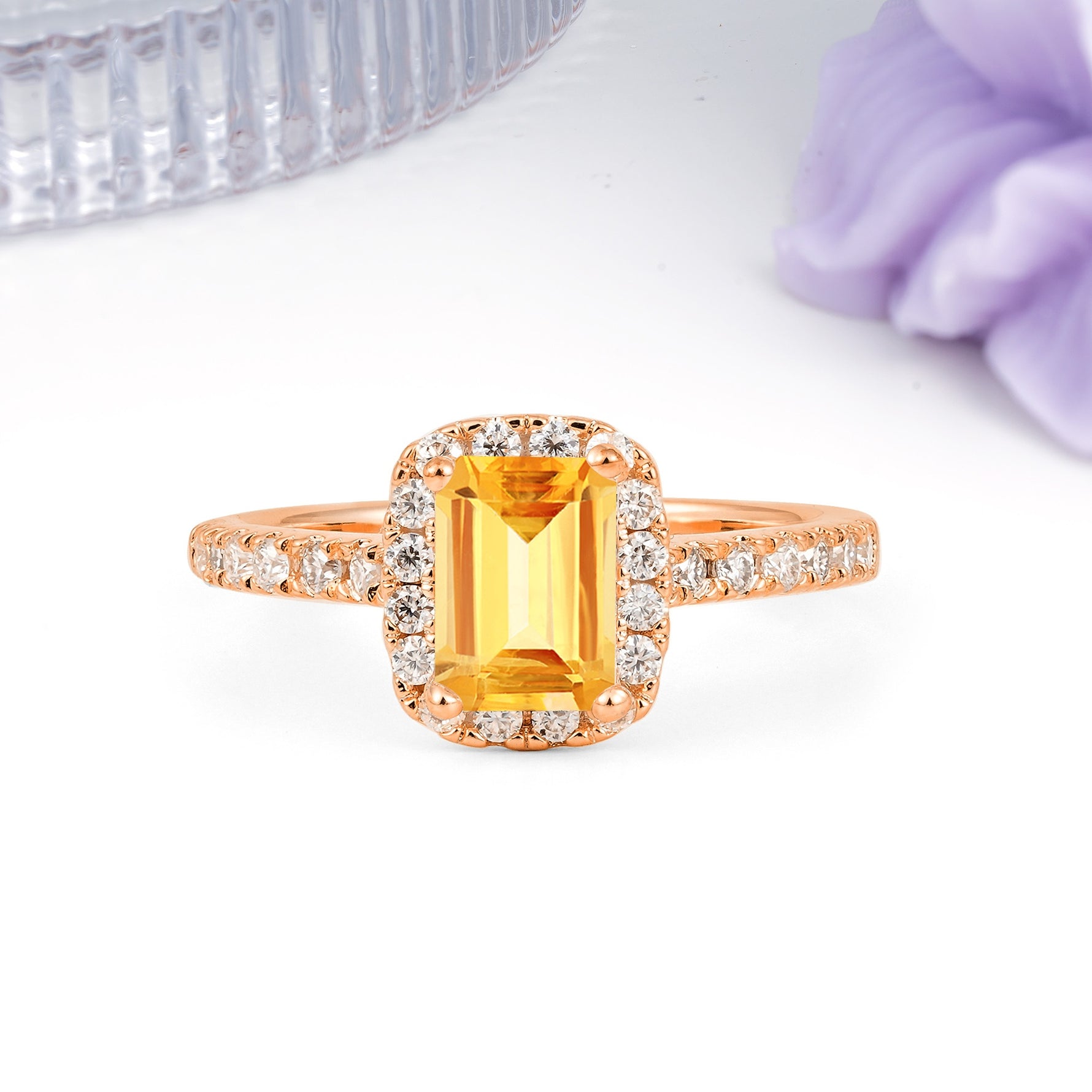 Luxurious Vintage Style 4 Prong Emerald Cut Citrine Engagement Ring - Additional view