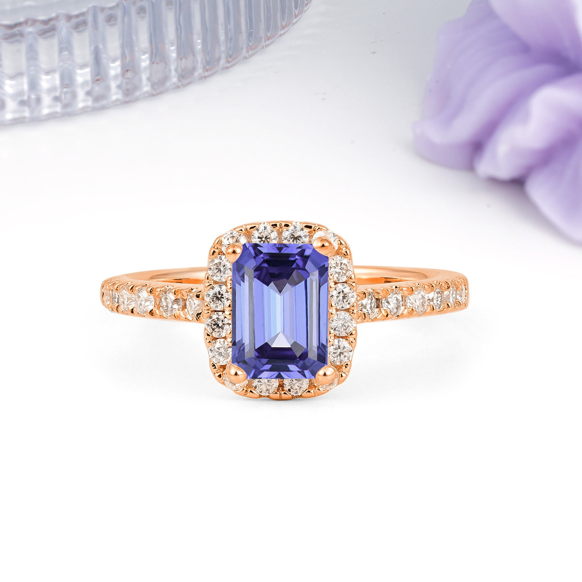 Luxurious Vintage Style 4 Prong Emerald Cut Tanzanite Engagement Ring - Additional view