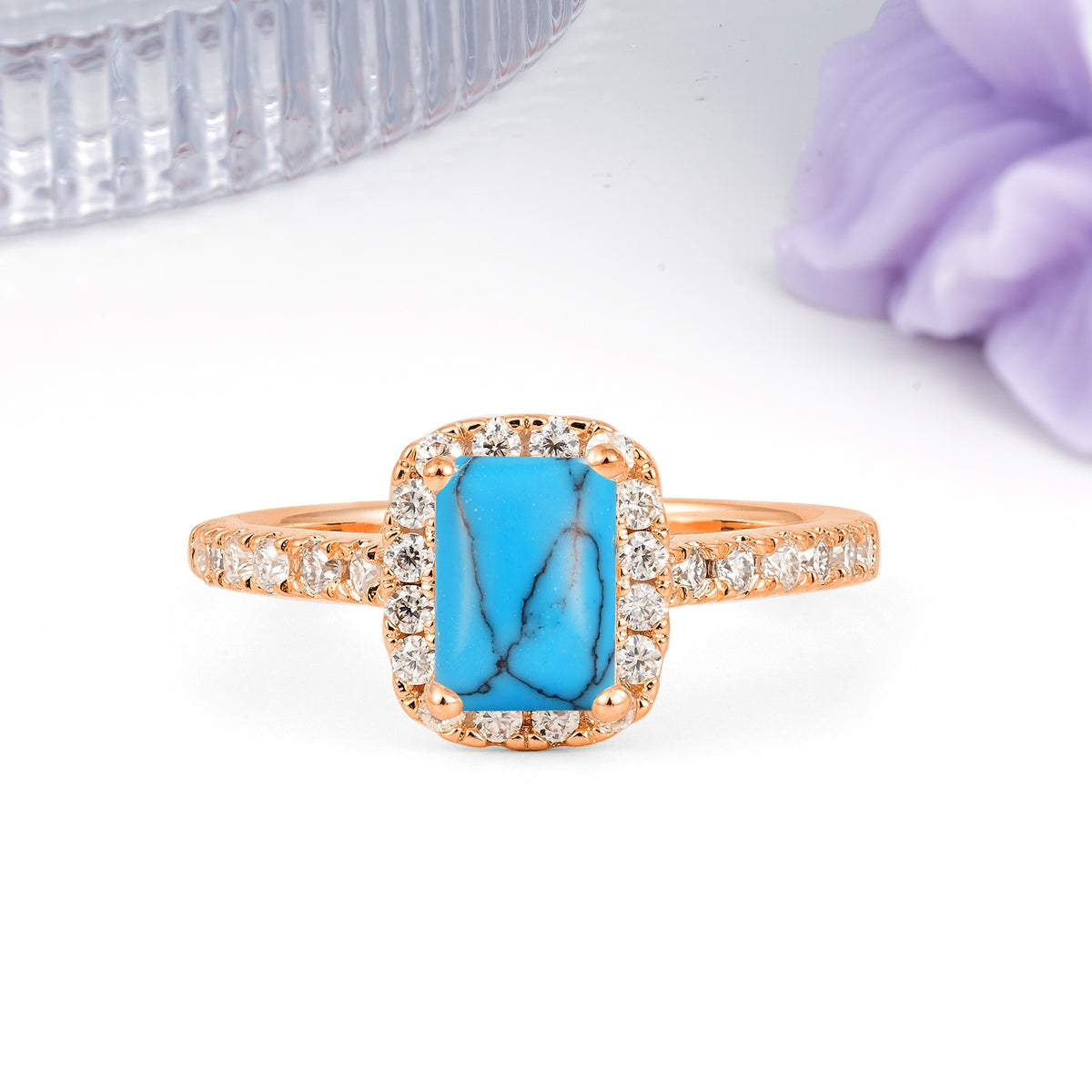 Luxurious Vintage Style 4 Prong Emerald Cut Turquoise Engagement Ring - Additional view