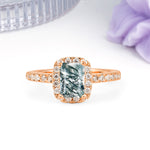 Luxurious Vintage Style 4 Prong Emerald Cut Moss Agate Engagement Ring - Additional view