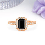 Luxurious Vintage Style 4 Prong Emerald Cut Black Onyx Engagement Ring - Additional view