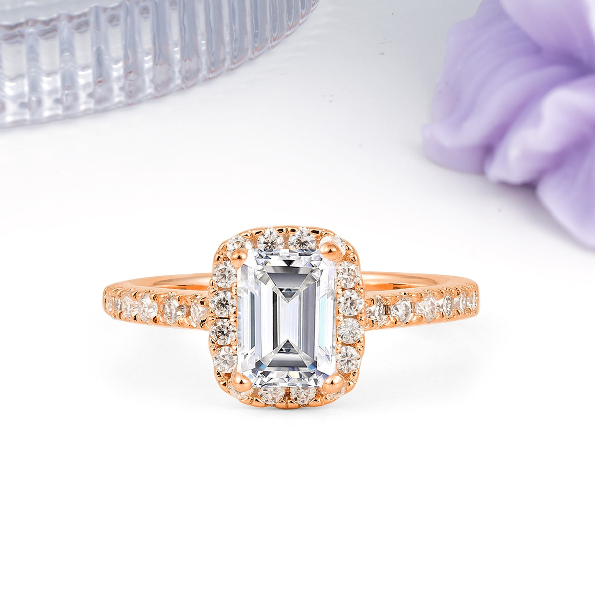 Luxurious Vintage Style 4 Prong Emerald Cut Lab Diamond Engagement Ring - Additional view