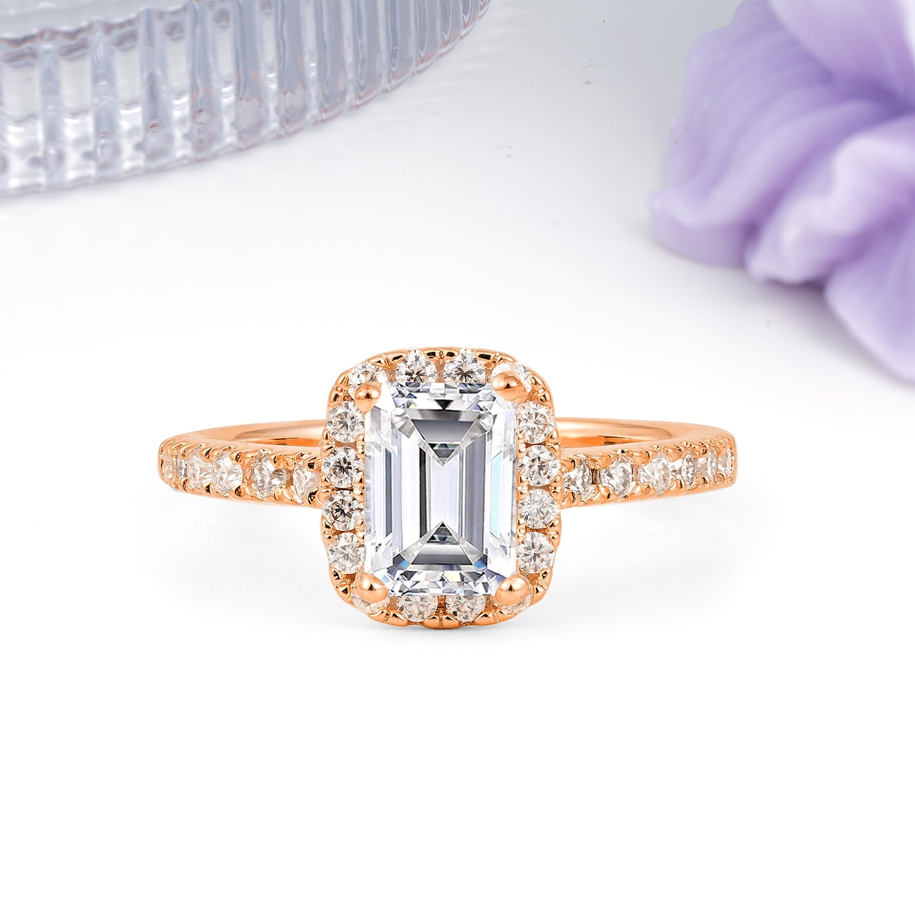 Luxurious Vintage Style 4 Prong Emerald Cut Lab Diamond Engagement Ring - Additional view