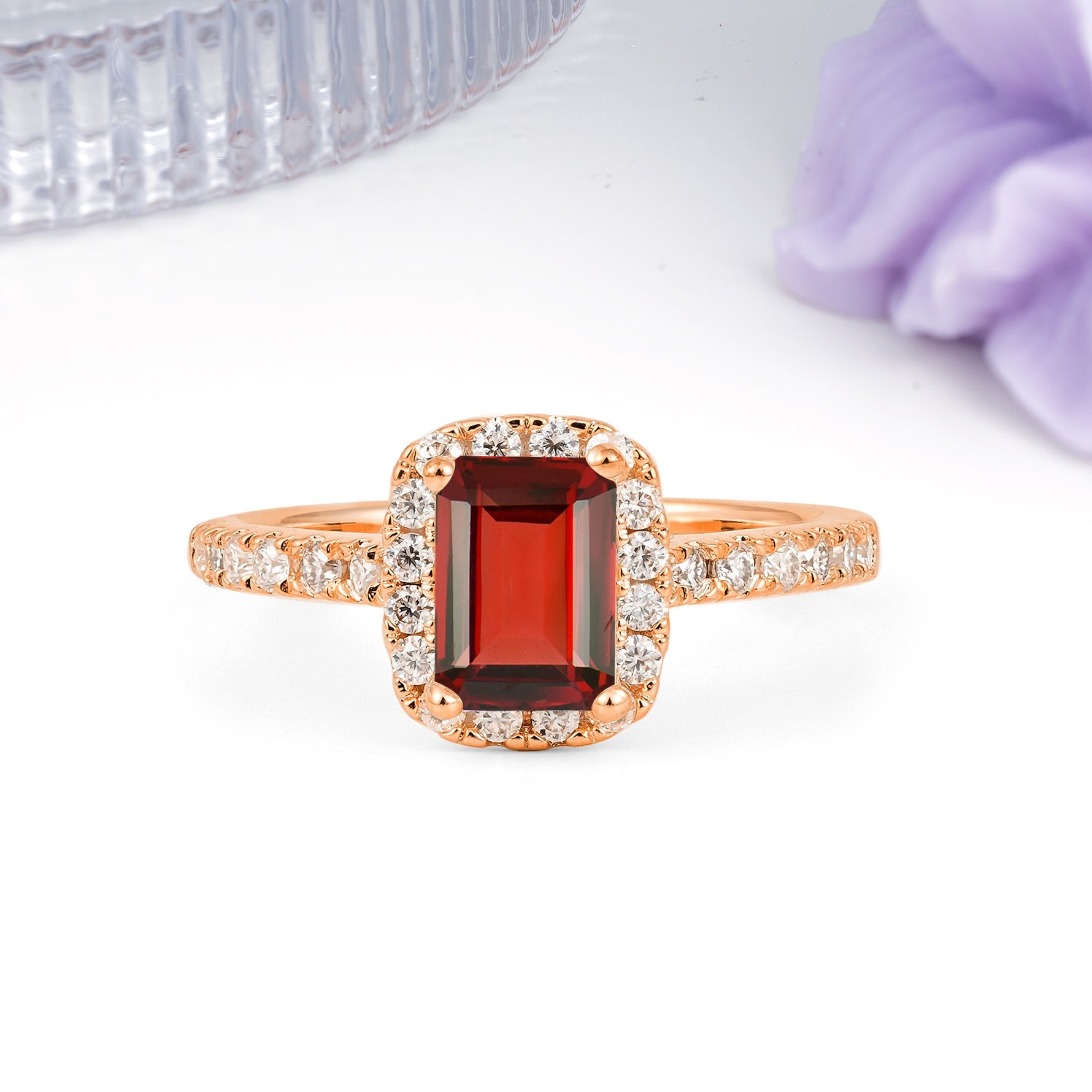 Luxurious Vintage Style 4 Prong Emerald Cut Garnet Engagement Ring - Additional view