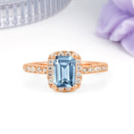 Luxurious Vintage Style 4 Prong Emerald Cut Aquamarine Engagement Ring - Additional view