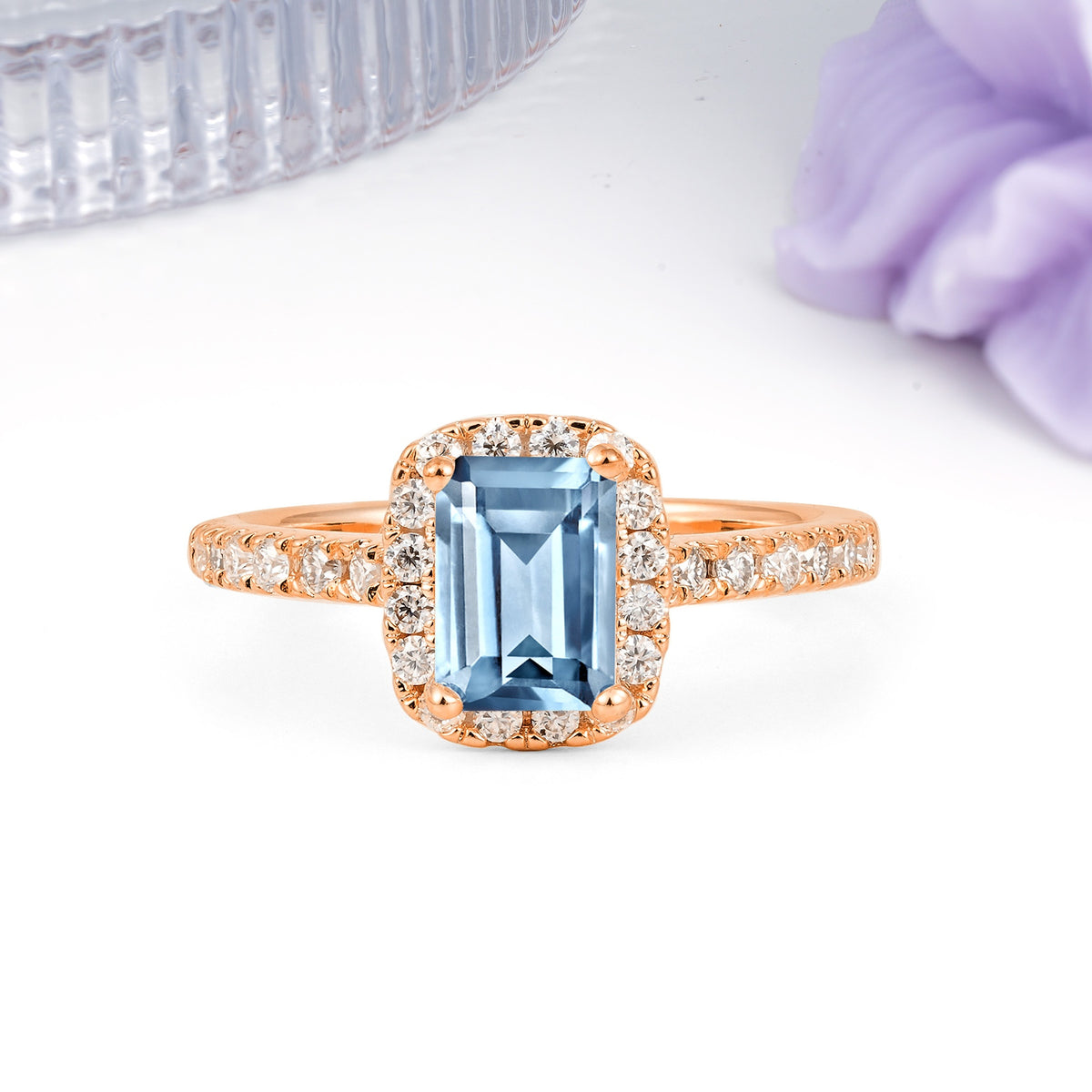 Luxurious Vintage Style 4 Prong Emerald Cut Aquamarine Engagement Ring - Additional view