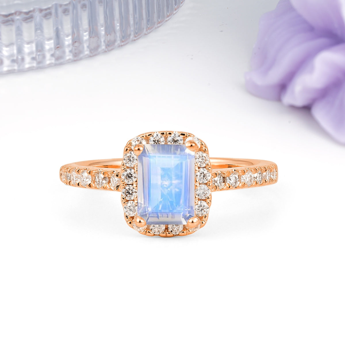 Luxurious Vintage Style 4 Prong Emerald Cut Moonstone Engagement Ring - Additional view
