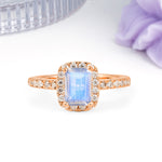 Luxurious Vintage Style 4 Prong Emerald Cut Moonstone Engagement Ring - Additional view