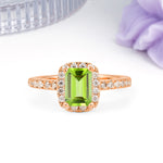 Luxurious Vintage Style 4 Prong Emerald Cut Peridot Engagement Ring - Additional view