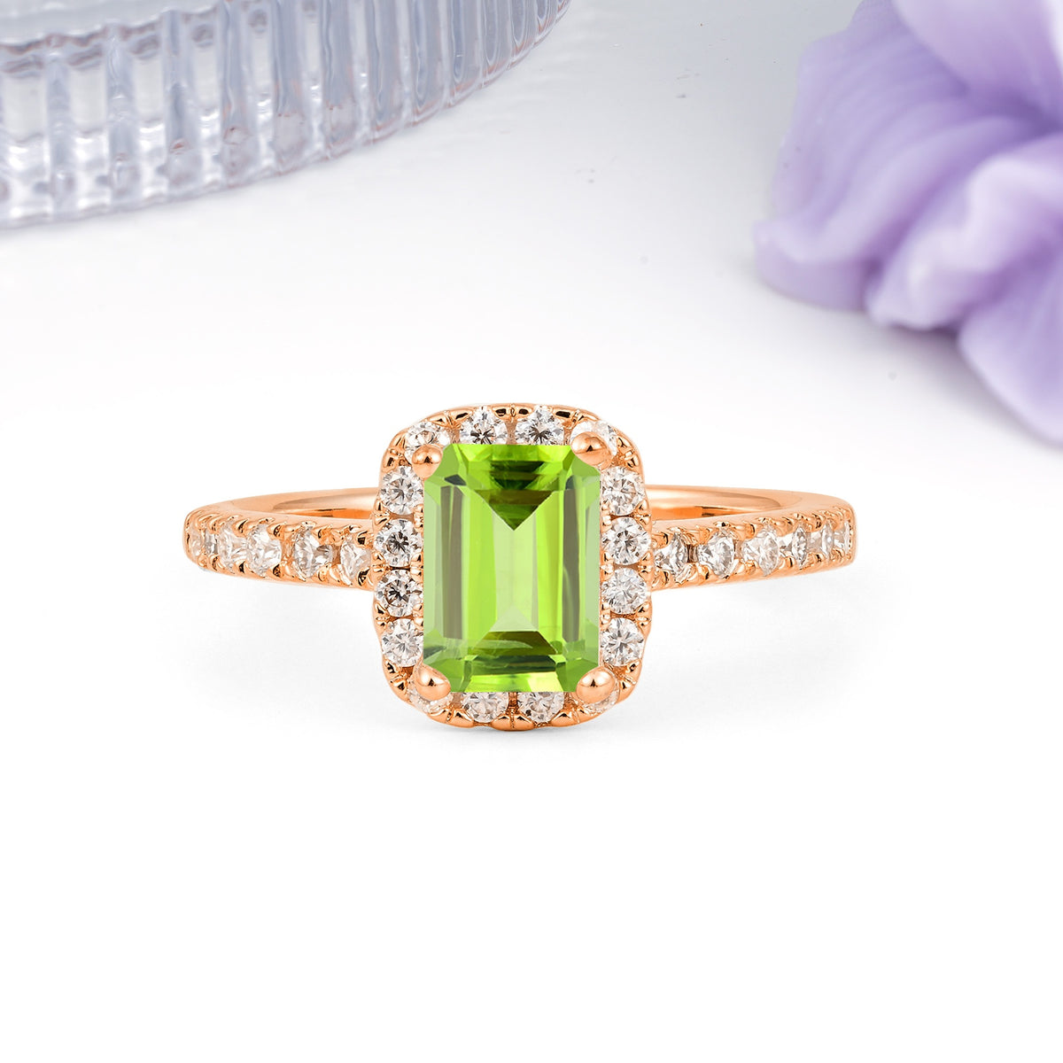 Luxurious Vintage Style 4 Prong Emerald Cut Peridot Engagement Ring - Additional view