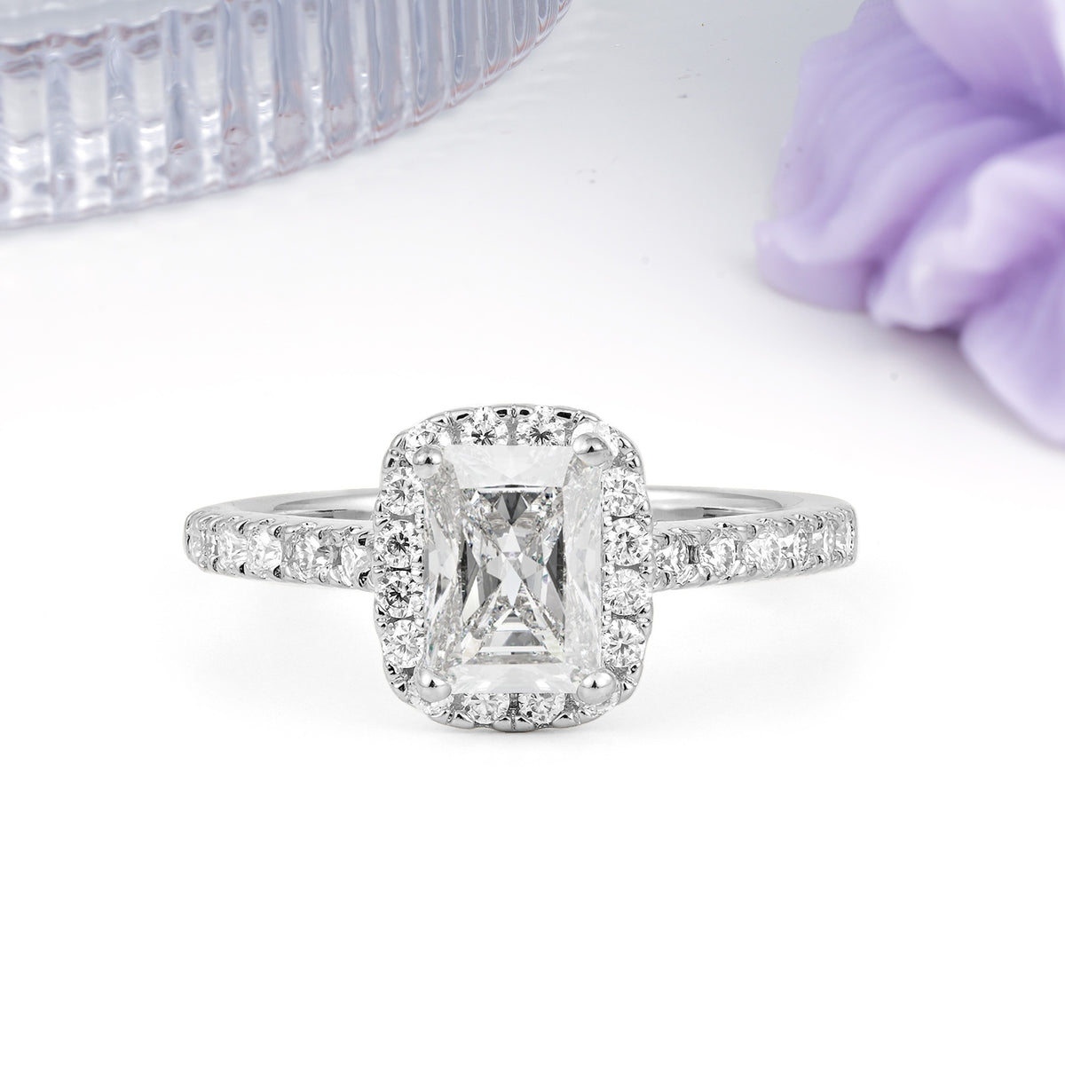 Luxurious Vintage Style 4 Prong Emerald Cut Moissanite Engagement Ring - Additional view