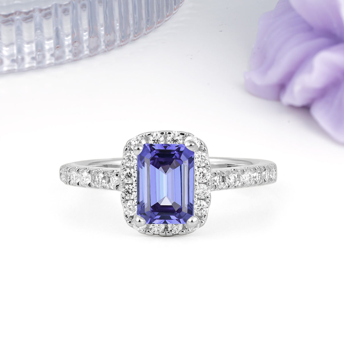 Luxurious Vintage Style 4 Prong Emerald Cut Tanzanite Engagement Ring - Additional view
