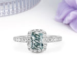 Luxurious Vintage Style 4 Prong Emerald Cut Moss Agate Engagement Ring - Additional view