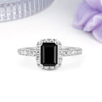 Luxurious Vintage Style 4 Prong Emerald Cut Black Onyx Engagement Ring - Additional view