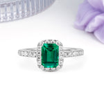 Luxurious Vintage Style 4 Prong Emerald Cut Emerald Engagement Ring - Additional view