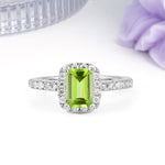 Luxurious Vintage Style 4 Prong Emerald Cut Peridot Engagement Ring - Additional view