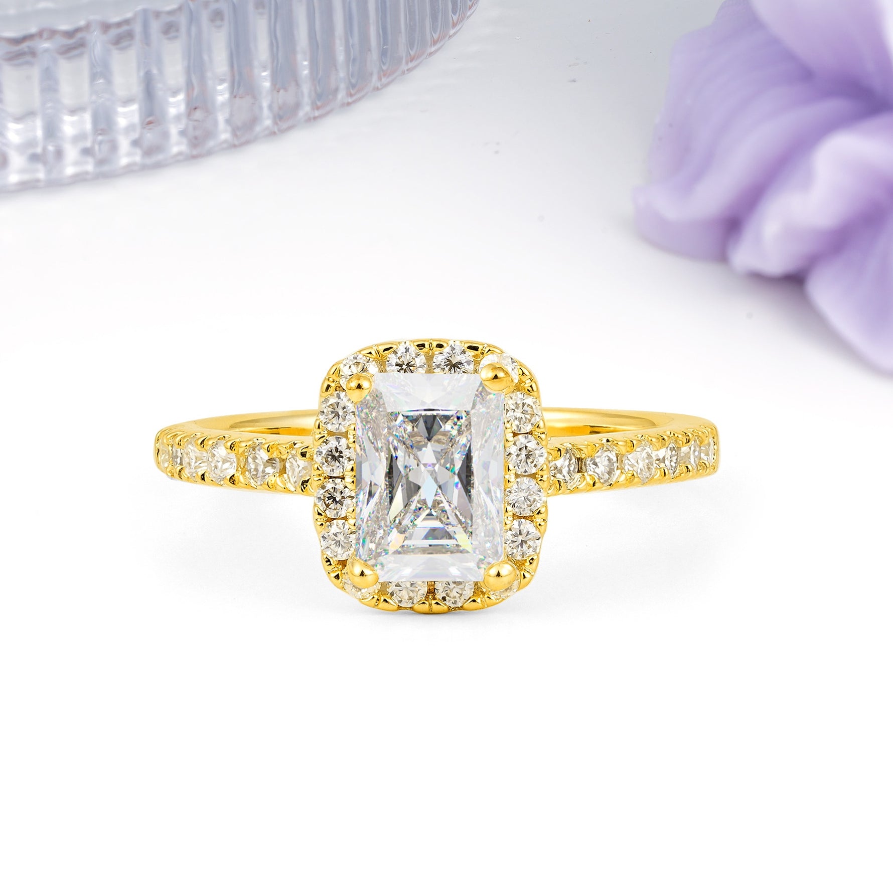 Luxurious Vintage Style 4 Prong Emerald Cut Moissanite Engagement Ring - Additional view