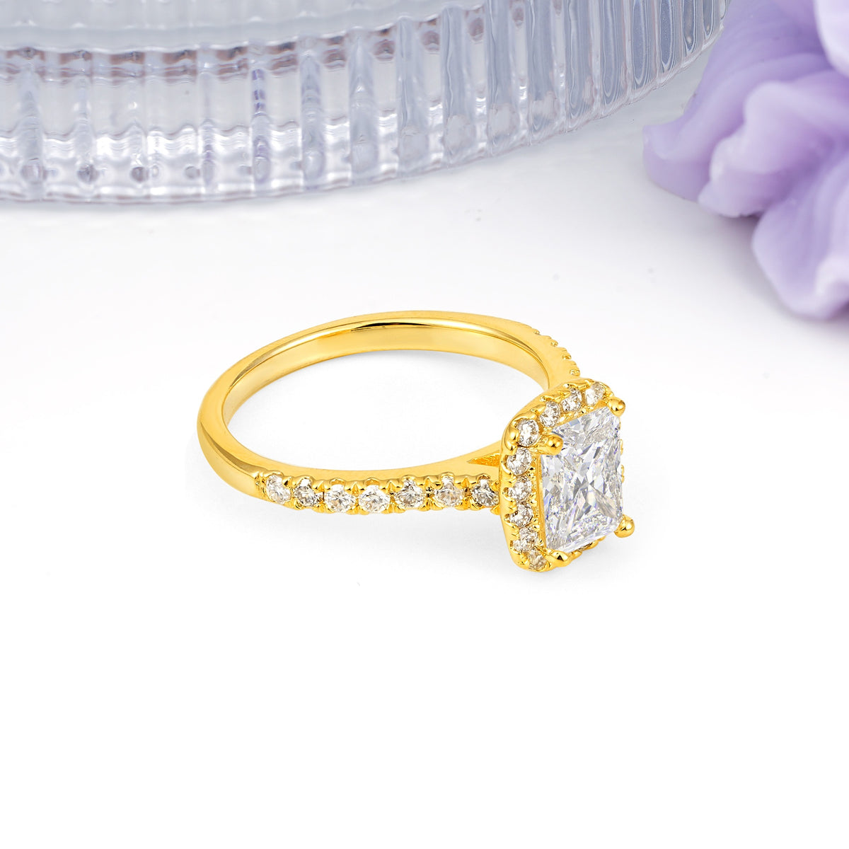 Luxurious Vintage Style 4 Prong Emerald Cut Moissanite Engagement Ring - Additional view