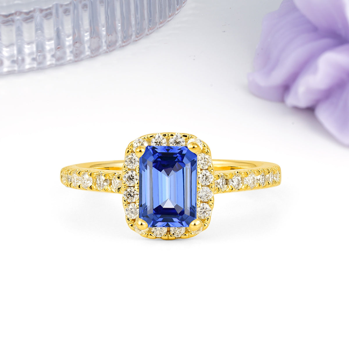 Luxurious Vintage Style 4 Prong Emerald Cut Sapphire Engagement Ring - Additional view