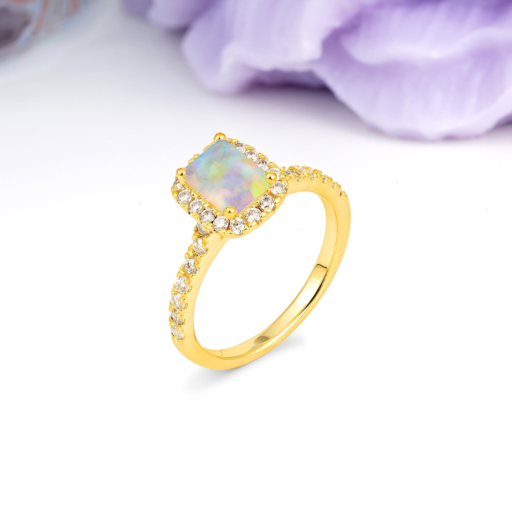 Luxurious Vintage Style 4 Prong Emerald Cut Fire Opal Engagement Ring - Additional view