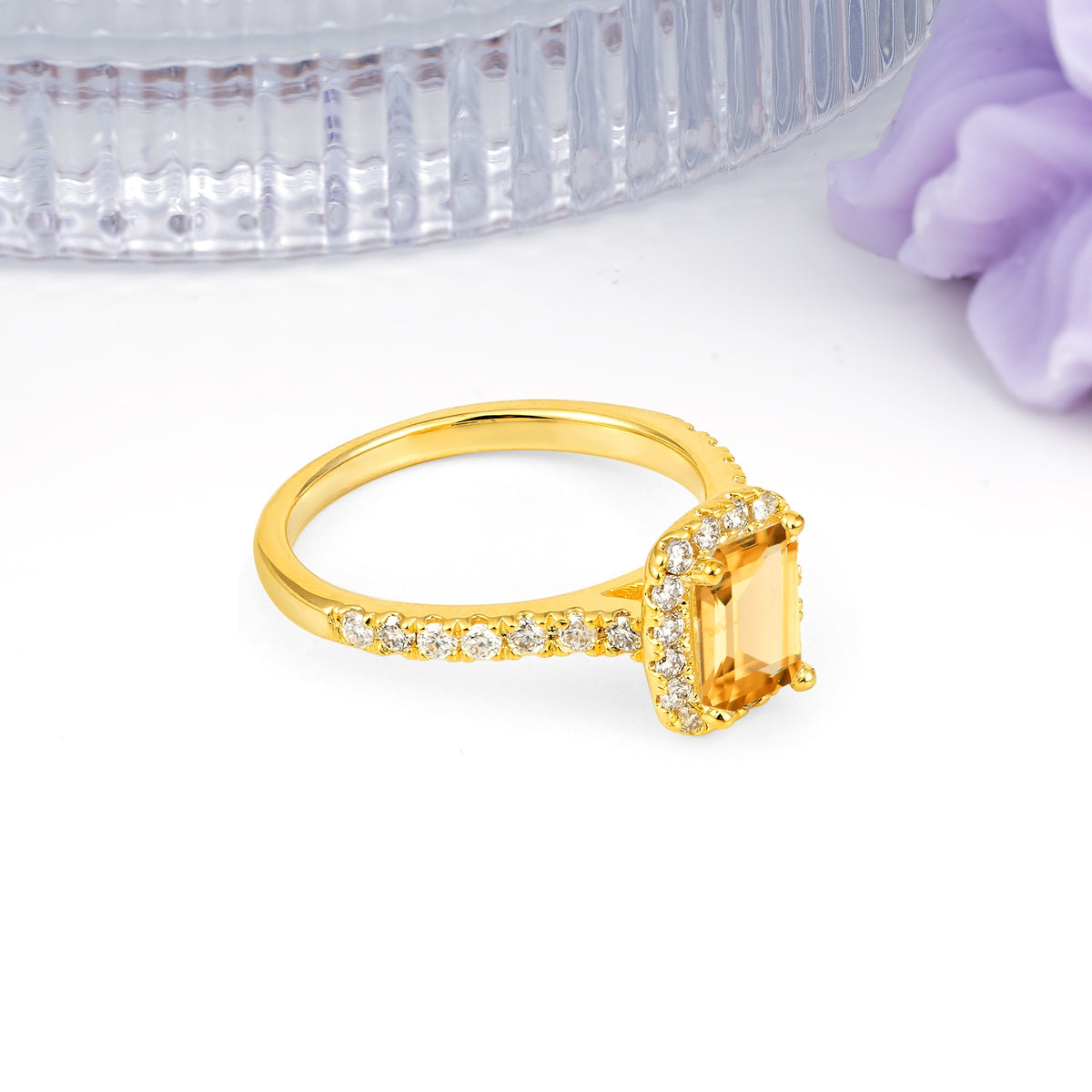 Luxurious Vintage Style 4 Prong Emerald Cut Citrine Engagement Ring - Additional view
