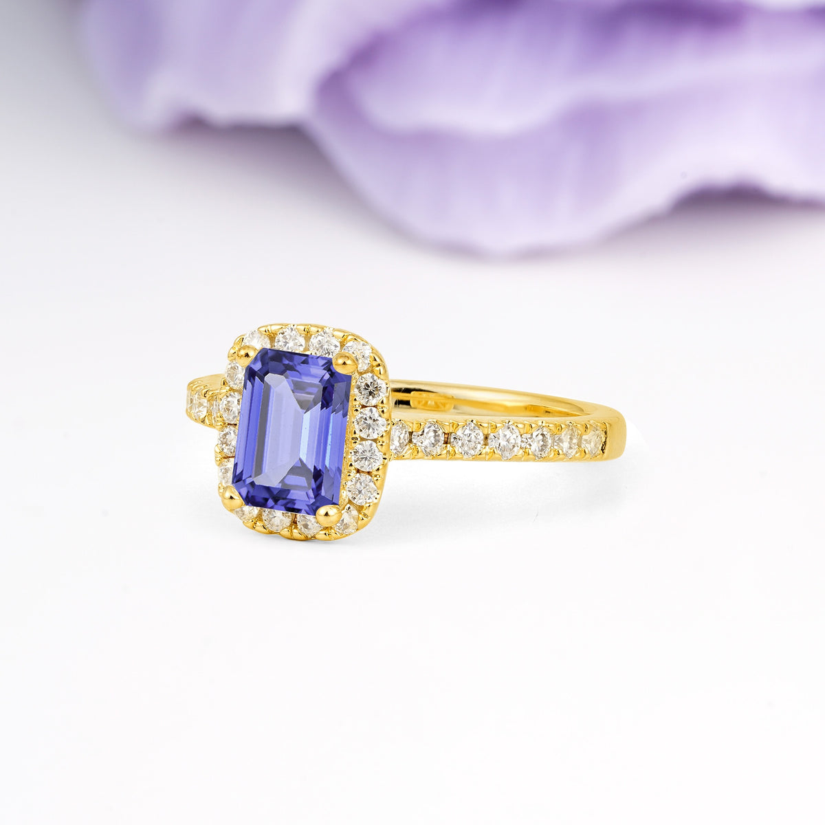 Luxurious Vintage Style 4 Prong Emerald Cut Tanzanite Engagement Ring - Additional view