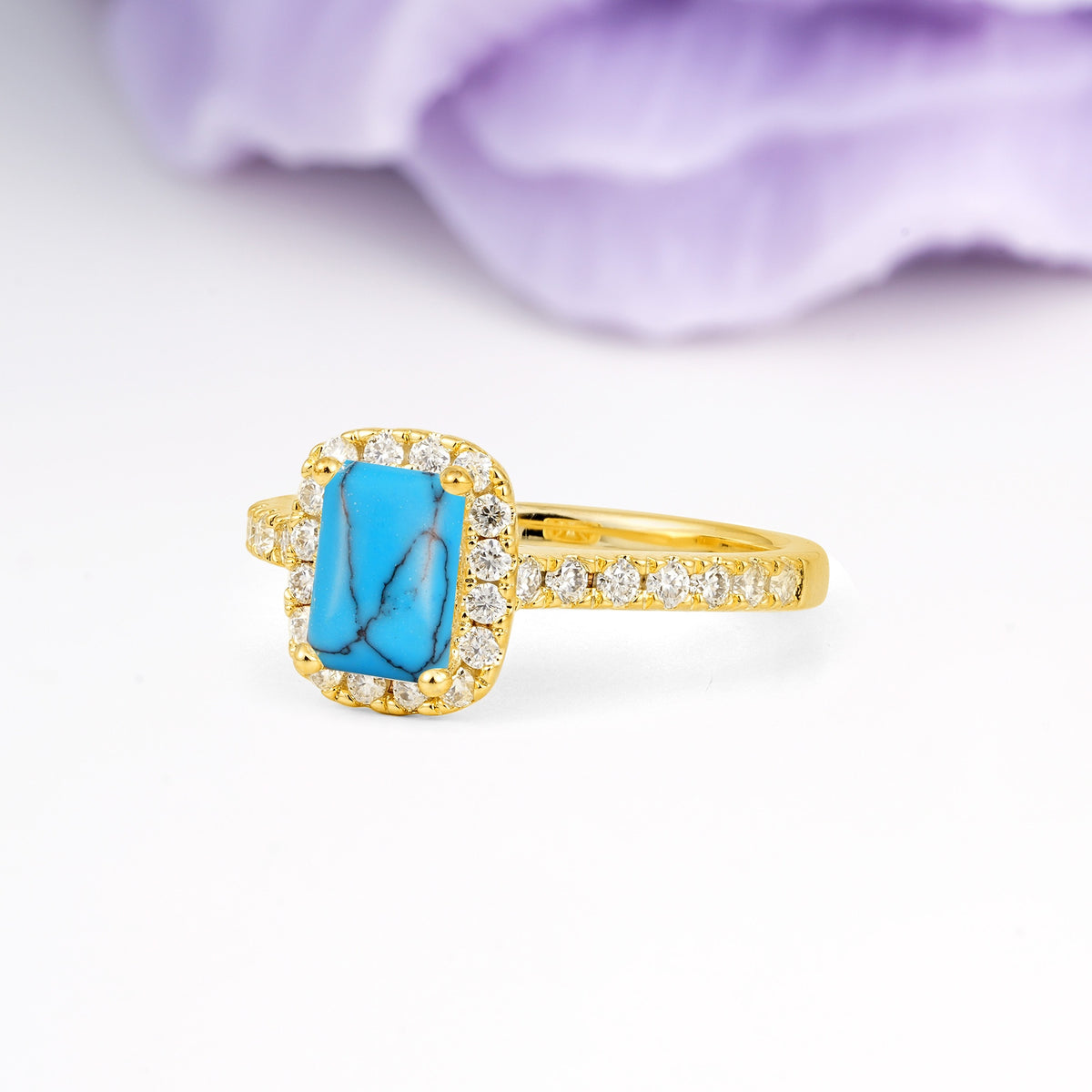 Luxurious Vintage Style 4 Prong Emerald Cut Turquoise Engagement Ring - Additional view