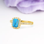 Luxurious Vintage Style 4 Prong Emerald Cut Turquoise Engagement Ring - Additional view