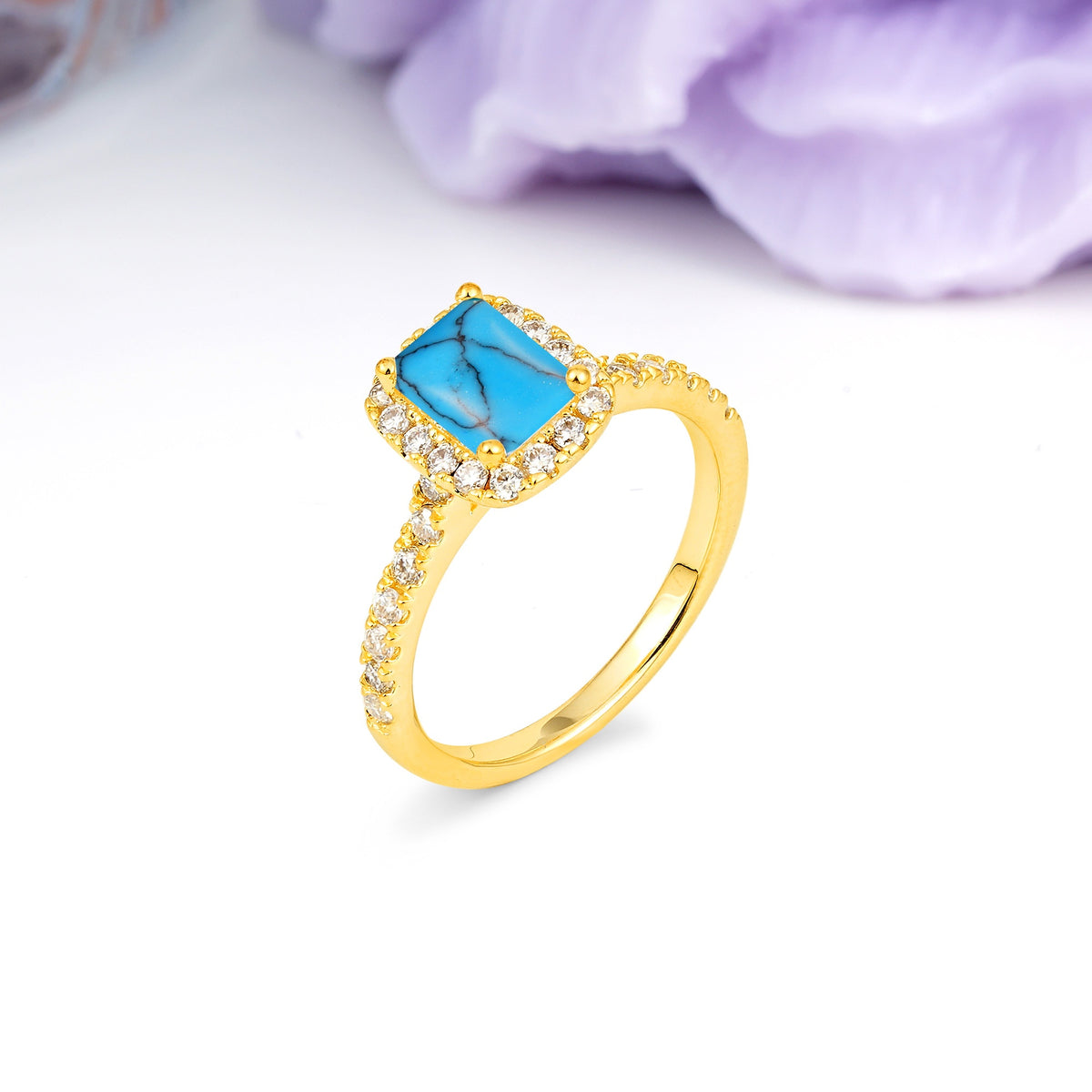 Luxurious Vintage Style 4 Prong Emerald Cut Turquoise Engagement Ring - Additional view