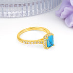 Luxurious Vintage Style 4 Prong Emerald Cut Turquoise Engagement Ring - Additional view
