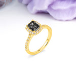 Luxurious Vintage Style 4 Prong Emerald Cut Black Rutilated Quartz Engagement Ring - Additional view