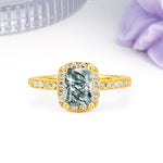 Luxurious Vintage Style 4 Prong Emerald Cut Moss Agate Engagement Ring - Additional view
