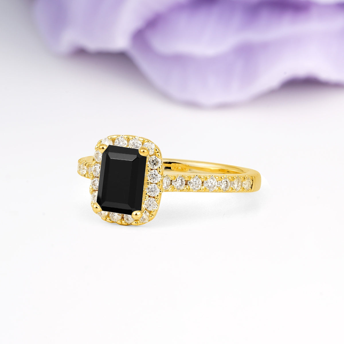 Luxurious Vintage Style 4 Prong Emerald Cut Black Onyx Engagement Ring - Additional view