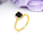 Luxurious Vintage Style 4 Prong Emerald Cut Black Onyx Engagement Ring - Additional view