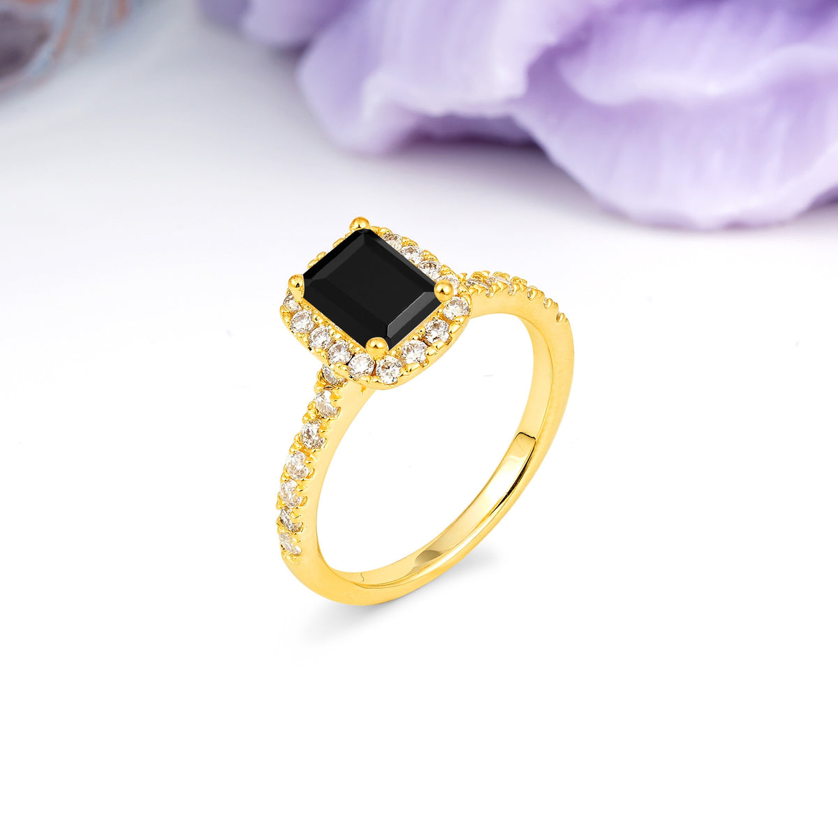Luxurious Vintage Style 4 Prong Emerald Cut Black Onyx Engagement Ring - Additional view
