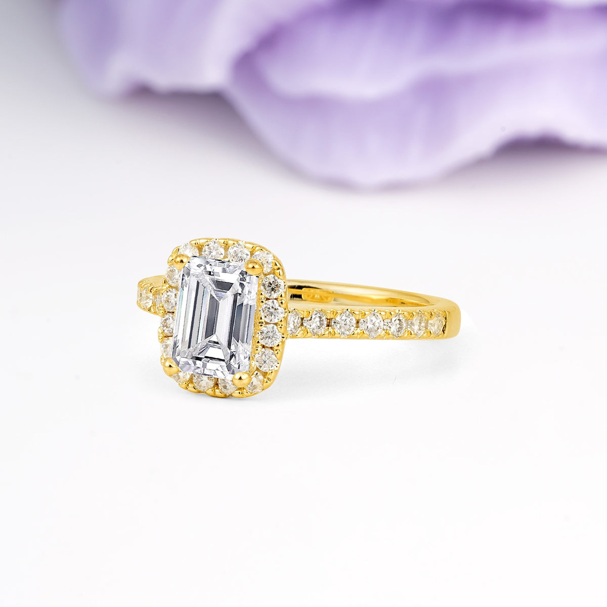 Luxurious Vintage Style 4 Prong Emerald Cut Lab Diamond Engagement Ring - Additional view