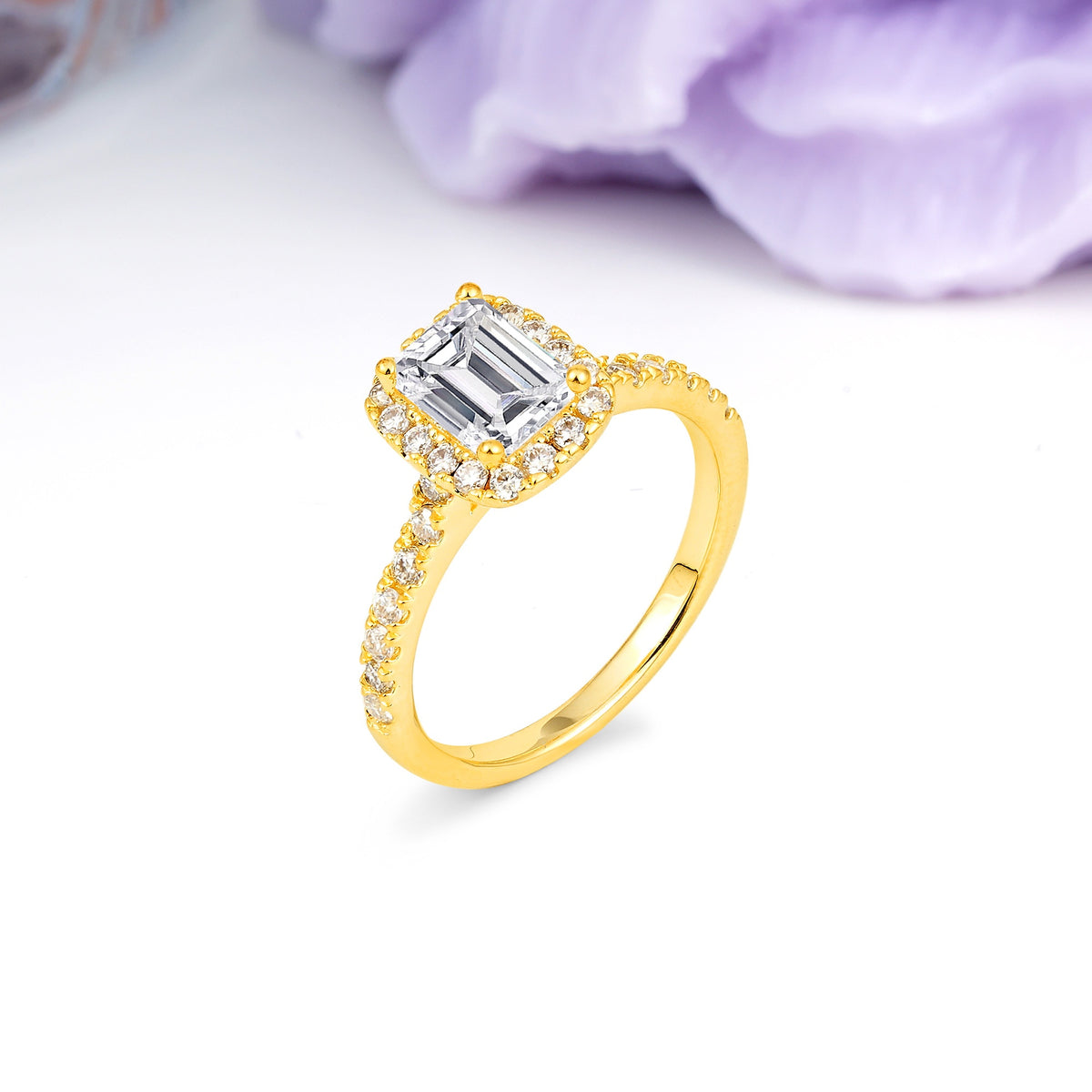 Luxurious Vintage Style 4 Prong Emerald Cut Lab Diamond Engagement Ring - Additional view