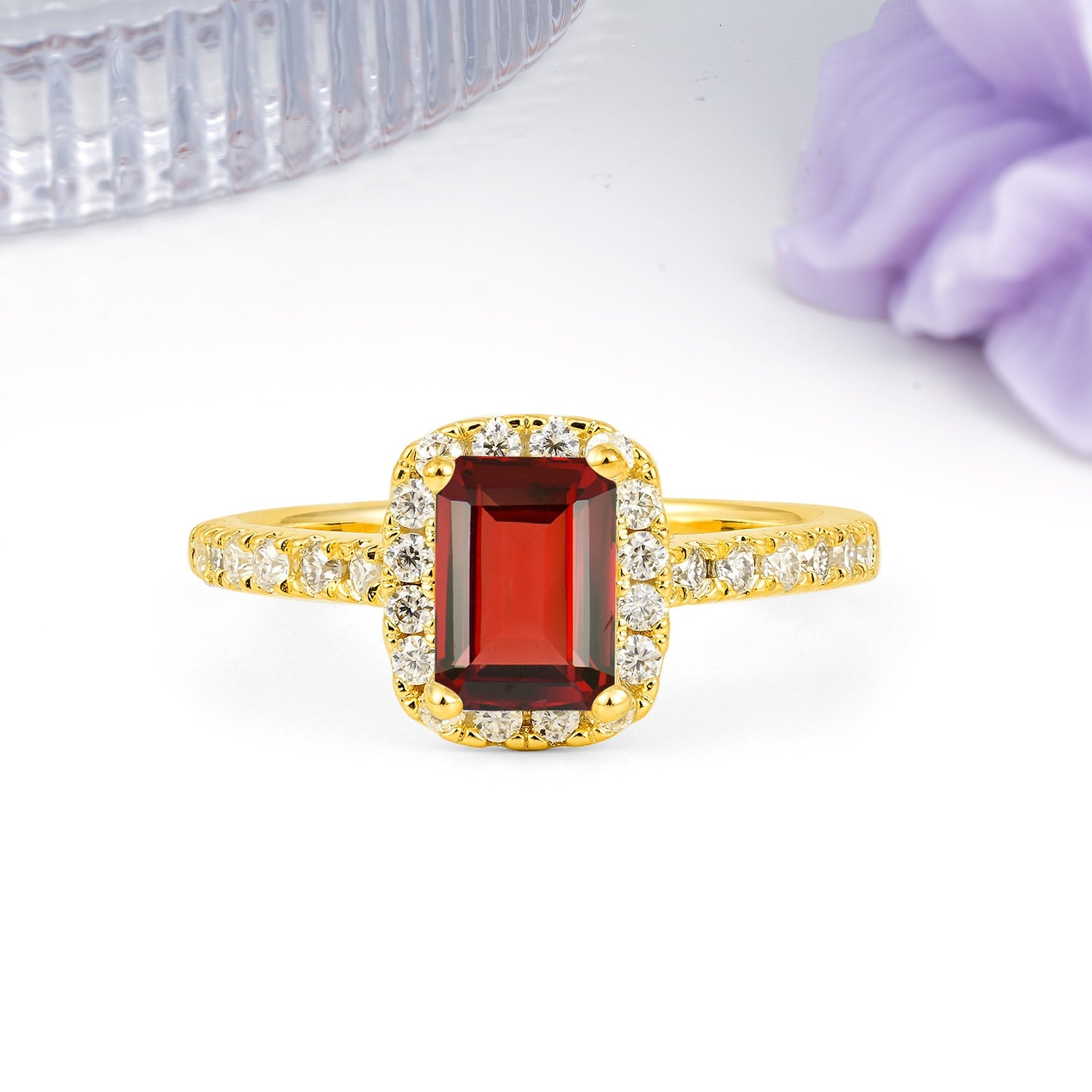 Luxurious Vintage Style 4 Prong Emerald Cut Garnet Engagement Ring - Additional view