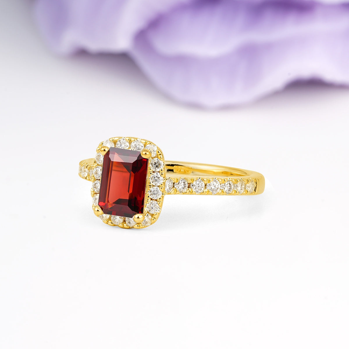 Luxurious Vintage Style 4 Prong Emerald Cut Garnet Engagement Ring - Additional view