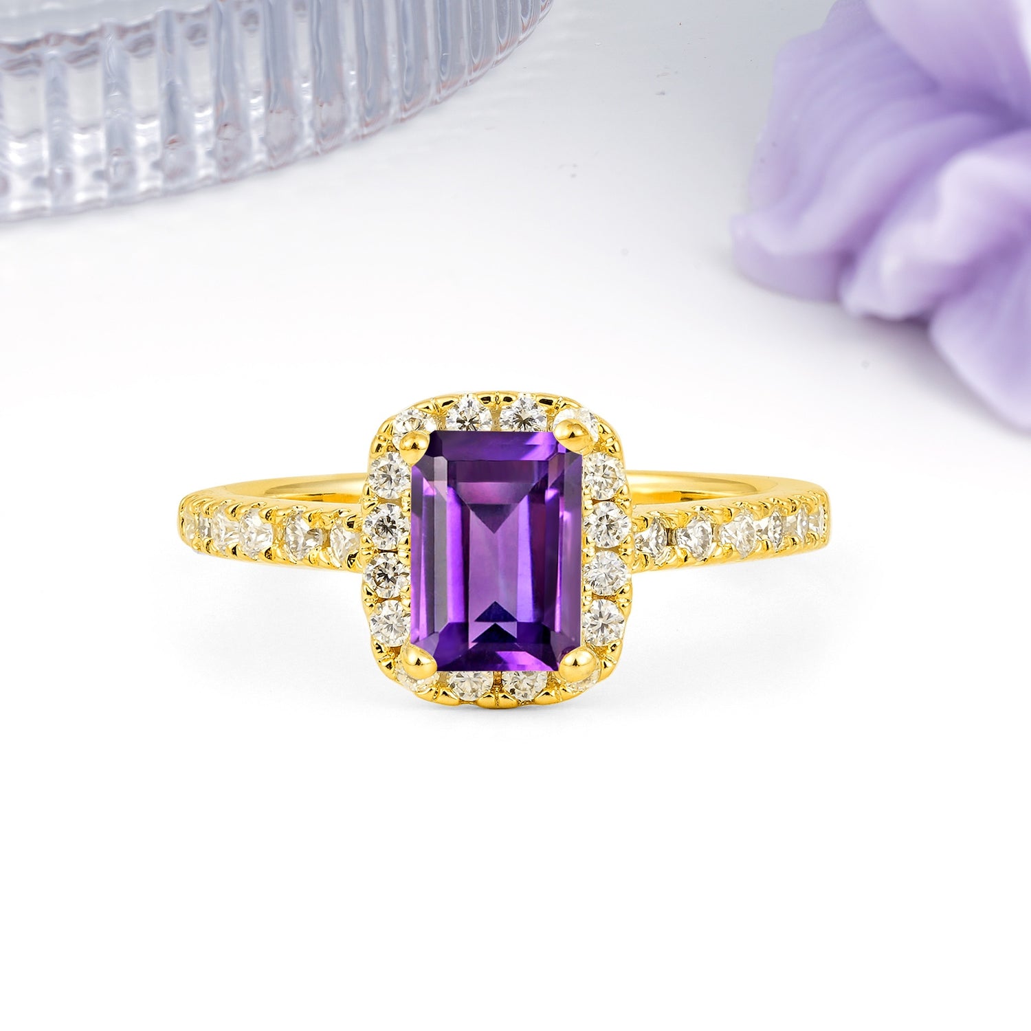 Luxurious Vintage Style 4 Prong Emerald Cut Amethyst Engagement Ring - Additional view