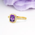 Luxurious Vintage Style 4 Prong Emerald Cut Amethyst Engagement Ring - Additional view