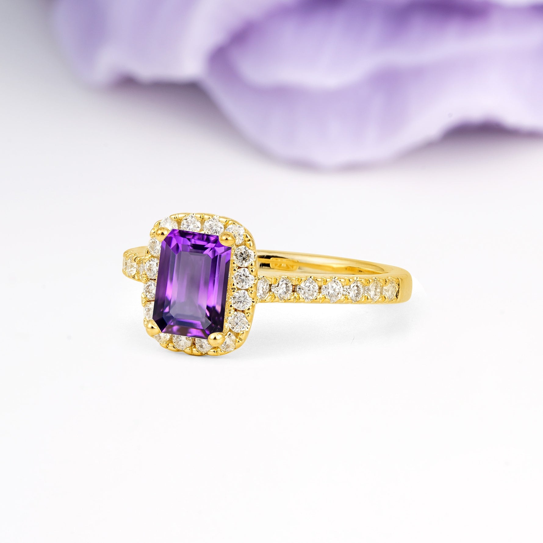 Luxurious Vintage Style 4 Prong Emerald Cut Amethyst Engagement Ring - Additional view