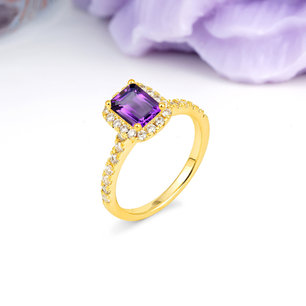 Luxurious Vintage Style 4 Prong Emerald Cut Amethyst Engagement Ring - Additional view