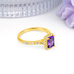 Luxurious Vintage Style 4 Prong Emerald Cut Amethyst Engagement Ring - Additional view