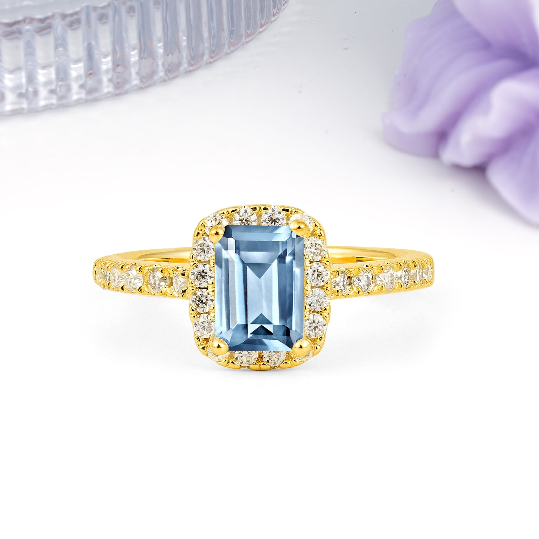 Luxurious Vintage Style 4 Prong Emerald Cut Aquamarine Engagement Ring - Additional view