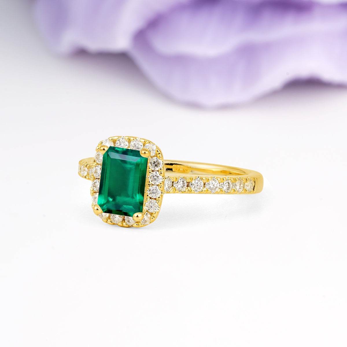 Luxurious Vintage Style 4 Prong Emerald Cut Emerald Engagement Ring - Additional view
