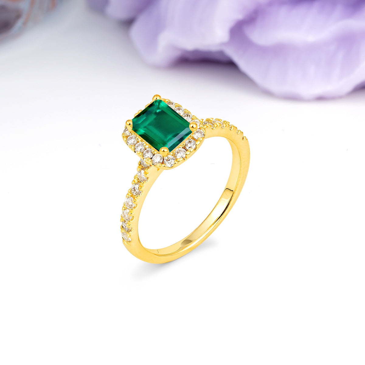 Luxurious Vintage Style 4 Prong Emerald Cut Emerald Engagement Ring - Additional view