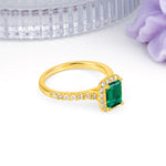 Luxurious Vintage Style 4 Prong Emerald Cut Emerald Engagement Ring - Additional view